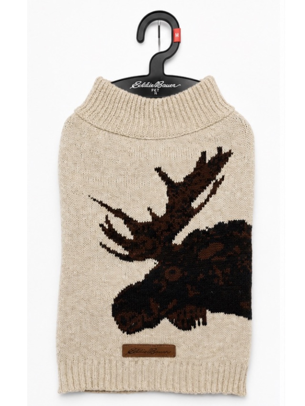 NEW - Eddie Bauer Pet Apparel Cozy Dog Sweater Beige & Brown Moose - Size Medium
